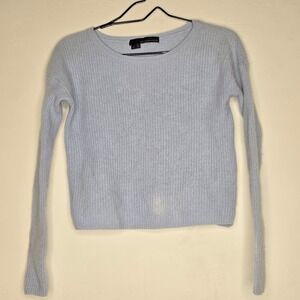 360 Cashmere Womens Light Blue Ribbed Knit 100% Cashmere Sweater XS